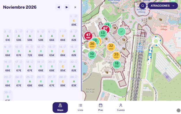 Calendario de afluencia de Disneyland Paris